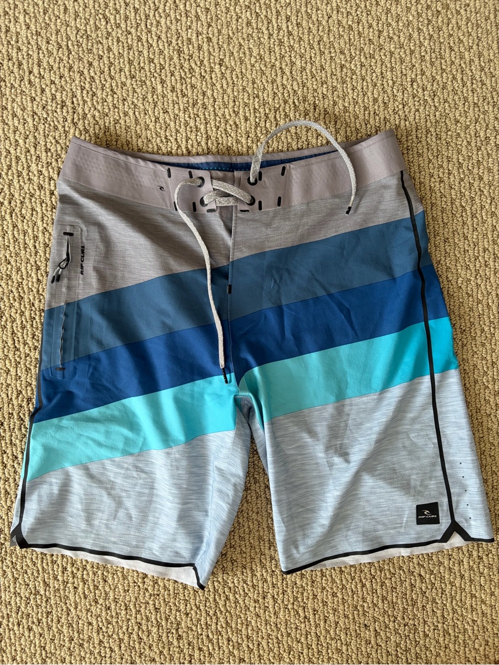 Ripcurl Men’s Gray, Navy & Teal Striped Boardshorts